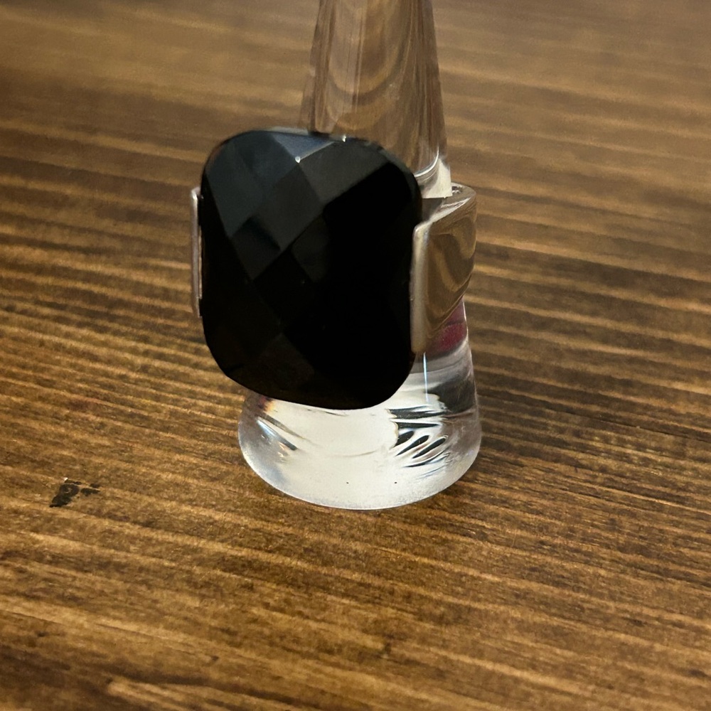 Black Onyx 925 Sterling Silver Faceted Ring sz. 8